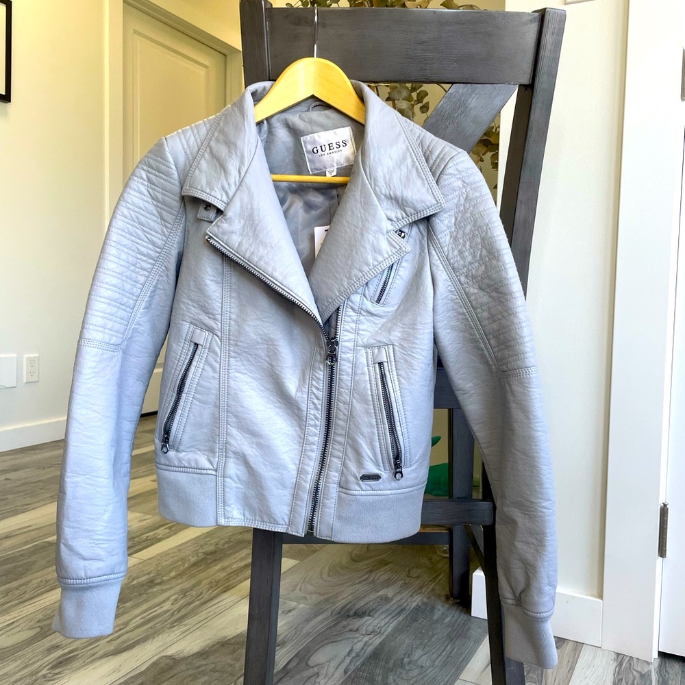 Guess Gray Moto Jacket Asymmetrical Design